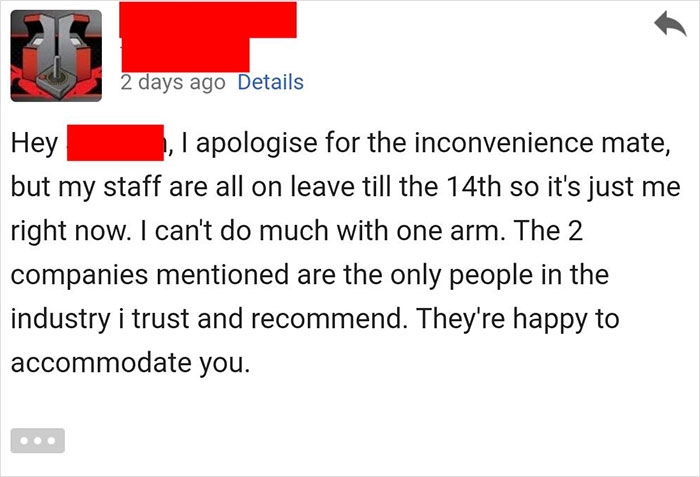 Contractor Informs Client That He Broke His Arm And Can't Build The Unit On Time, The Client Goes Livid