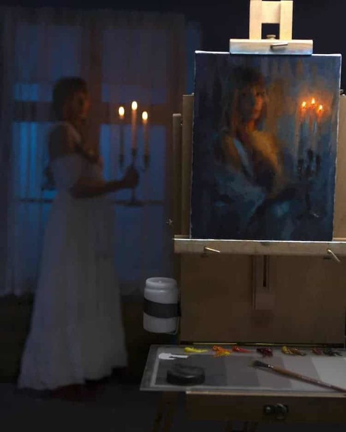 Polish Painter Puts Model And Painting Of Himself Side By Side And The Result Is Impressive