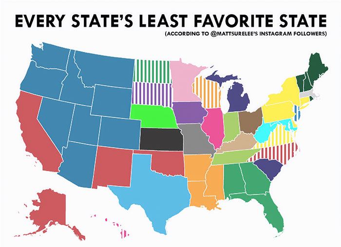 Guy Surveys Americans On Which State They Hate The Most, Puts The Results In A Map