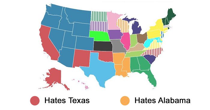 Guy Surveys Americans On Which State They Hate The Most, Puts The Results In A Map