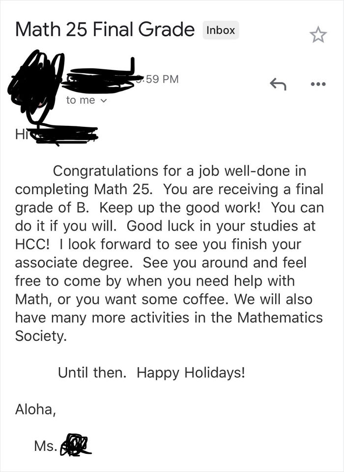 Math Professor Helps Student Despite Them Failing Her Class For Being Constantly High Or Drunk, And Their E-Mails Go Viral