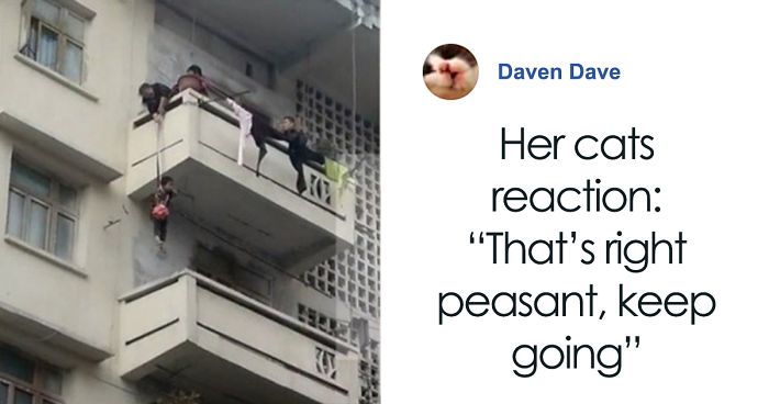 Grandma Goes Mission Impossible While Dangling A 7 Y.O. From The 5th Floor to Rescue Her Cat