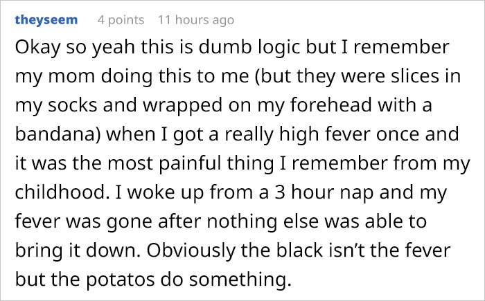 Woman Tweets Her “Genius” Potato Necklace Remedy For Her Son’s 102.3° Fever & People Online Are Facepalming Woman Tweets Her “Genius” Potato Necklace Remedy For Her Son’s 102.3° Fever & People Online Are Facepalming