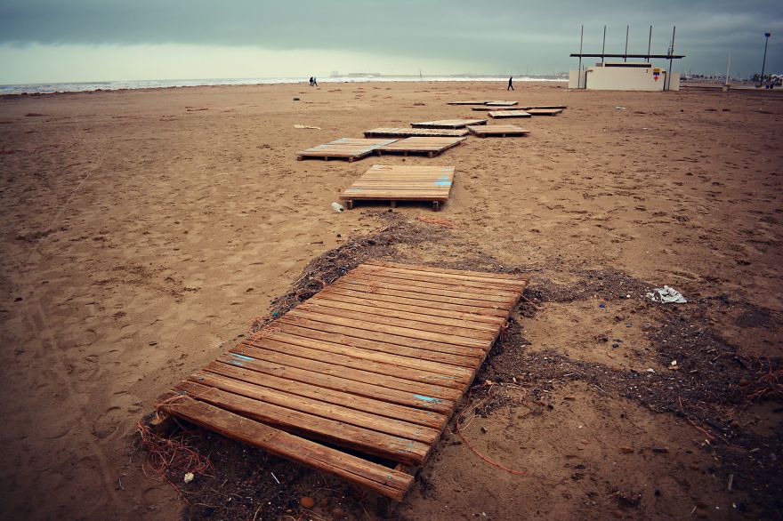 The Wooden Boardwalk Blown Away