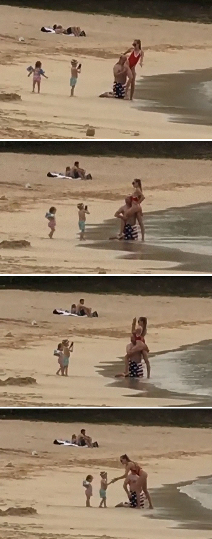 Woman and her man posing and their kids taking a picture 