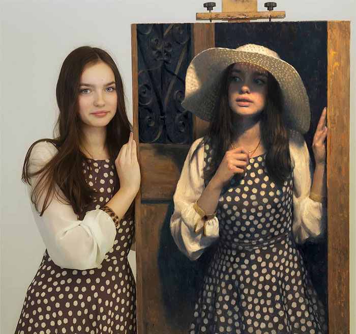 Models Pose Side-By-Side With Their Portraits And The Result Can Be Compared To The Greatest Artists (20 Pics)