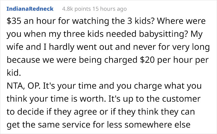 Parents Get Mad At Woman After She Asks $35/Hour To Babysit Their 3 Children Parents Get Mad At Woman After She Asks $35/Hour To Babysit Their 3 Children