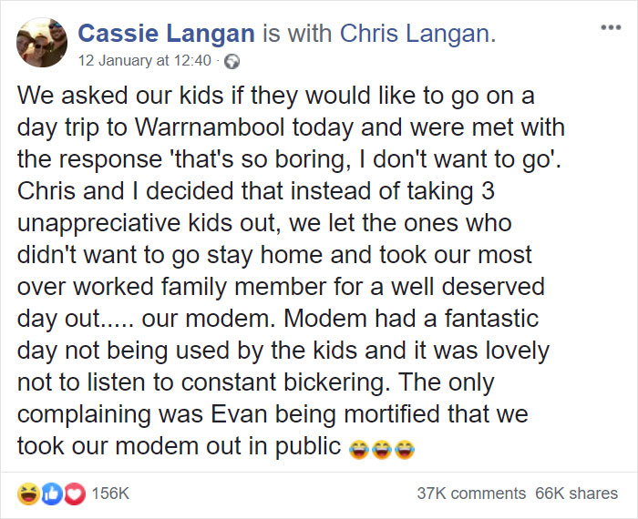 Kids Don't Want To Go On A Family Trip, So Their Parents Take Their Modem Instead Kids Don't Want To Go On A Family Trip, So Their Parents Take Their Modem Instead