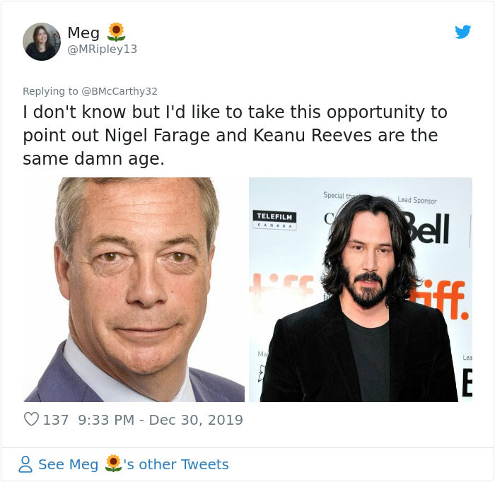 Side-by-side photos of two middle-aged men illustrating how humans aged faster in the past.