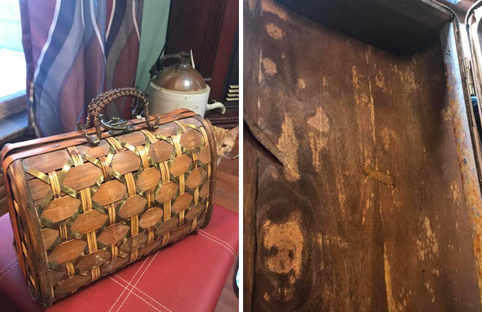 It Is Definitely Old, As You Can See From The Second Picture, And Too Small To Fit A Bottle Of Wine. As For The Lurking Kitty, His Name Is Bobby Mcgee And He’s Full Of Shenanigans