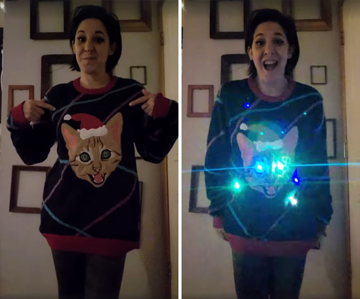 I Got This From A Thrift Store In Dallas, Tx For $2.50. Why It's Weird- Well, Its A Creepy Santa Cat Sweater And The Eyes Light Up