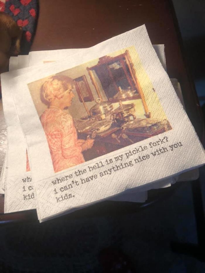 Found At The Hartville Thrift In Ohio. Only .25 For A Package Of Tea Napkins With An Attitude. They Definitely Came Home With Me