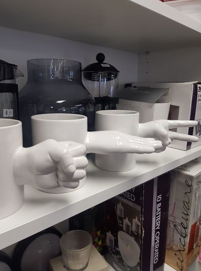 Rock, Paper, Scissors Mugs! $2 Each At West Ryde Sydney Australia, Did Not Come Home With Me As They Are Surprising Cumbersome To Hold, Looking At You Paper!