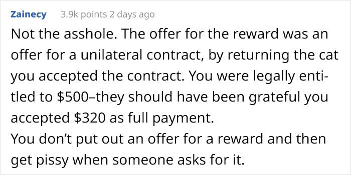 Guy Finds Lost Cat, Brings It To Its Owners, Asks For $500 Promised Reward, Gets Sneered At And Judged Guy Finds Lost Cat, Brings It To Its Owners, Asks For $500 Promised Reward, Gets Sneered At And Judged