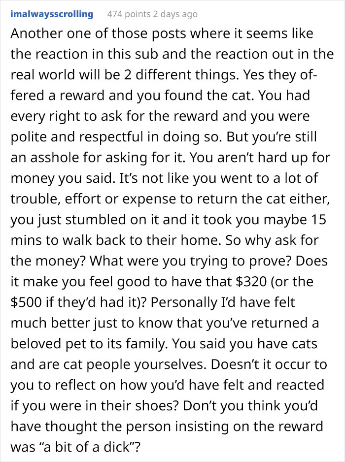 Guy Finds Lost Cat, Brings It To Its Owners, Asks For $500 Promised Reward, Gets Sneered At And Judged