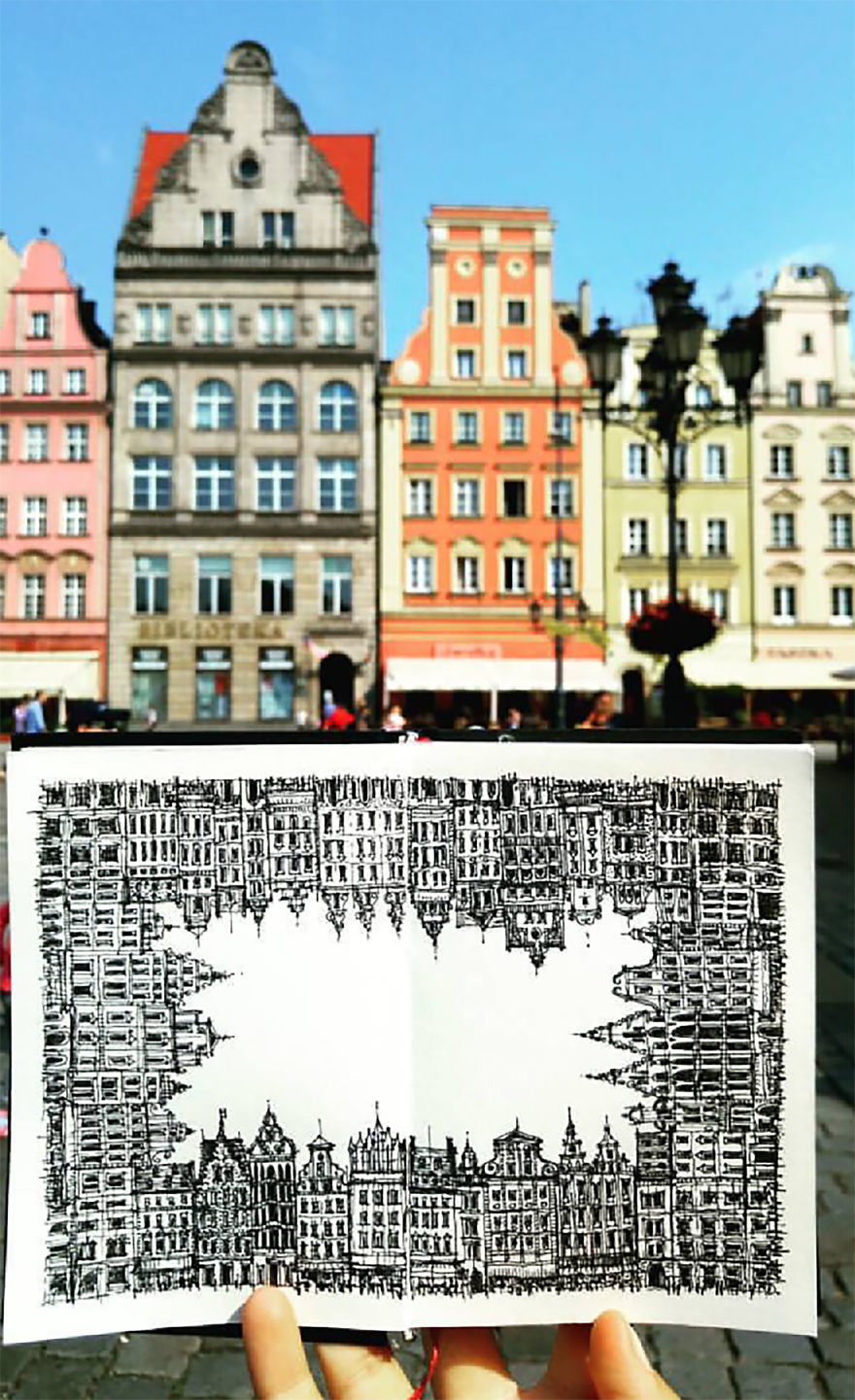 My First Trial For A 360° Drawing In The Old Town Of Wroclaw, Poland