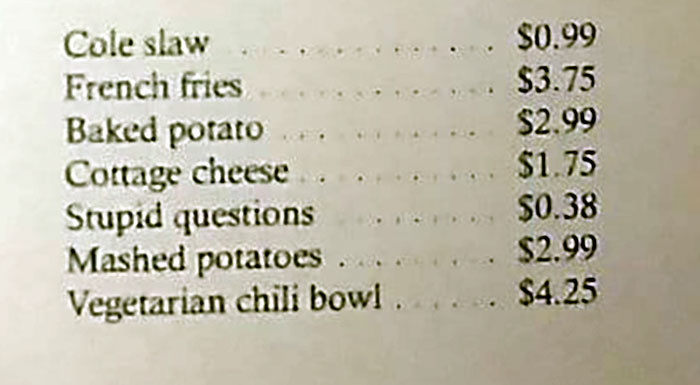 This Diner Has 'Stupid Question' On Their Menu And Charges 38 Cents For It