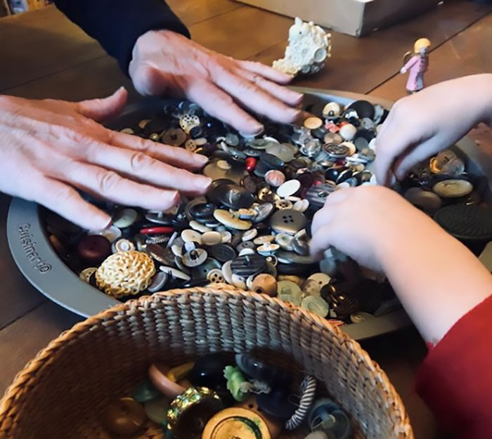 This Afternoon, My Mother Brought Out Her Button Basket To Show Her Granddaughter (My Toddler)