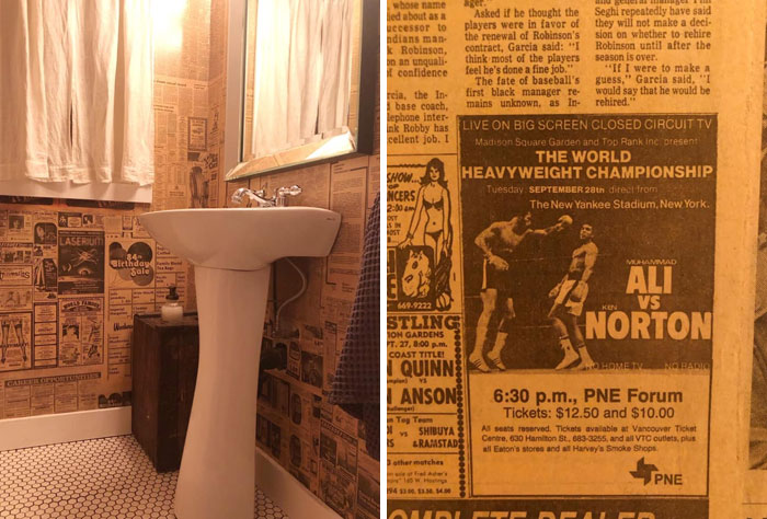 We Renovated Our Home That Was Made In The 1920’s But Badly Renovated In The 1970’s. While Removing Tacky Laminate Flooring We Found Newspaper Underneath From The 70’s That They Used As Insulation. I Saved It And Used It As Wallpaper For Our Wc