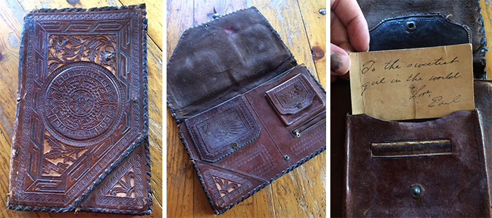 I Found This Vintage Leather Clutch/Travel Wallet/Purse At A Thrift Store In Southern New Mexico. It Came Home And Then I Found This Sweet Little Note Inside