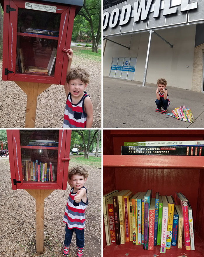 My Son Saw The Library Box Only Had "Big Kid Books" And Asked If He Could Fill It With "Little Kid Books" So He Did