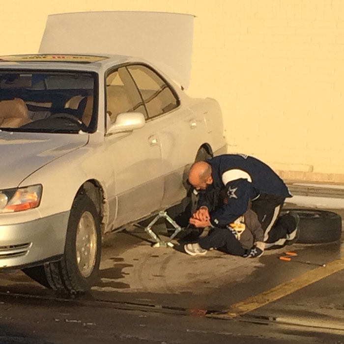 Just Saw A Dad Teaching His Son How To Change A Tire. All I Could Hear Was "Great Job Buddy" Ect, Both Wearing Smiles. Looked Like A Man Raising A Man To Me