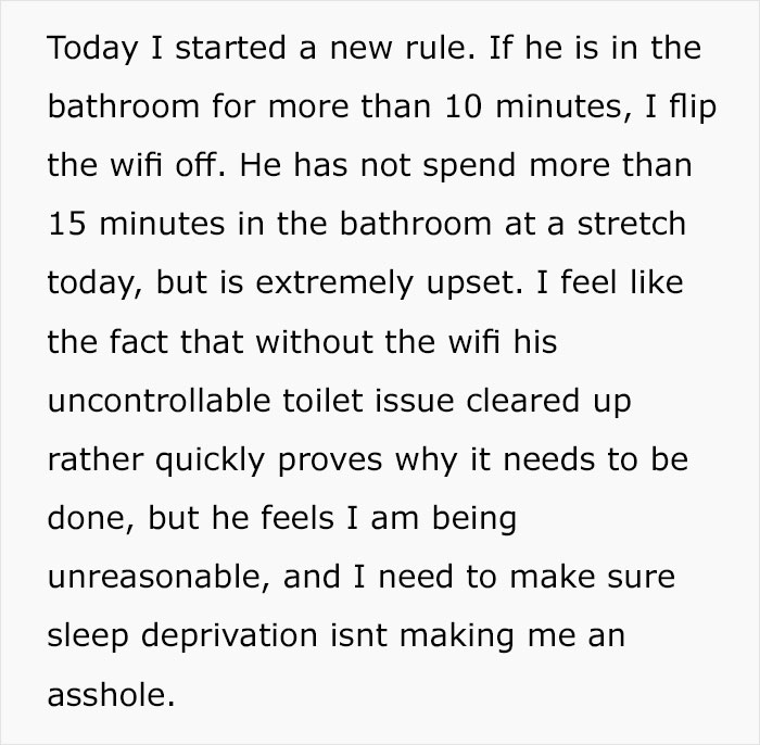 Wife Turns WiFi Off After Noticing Husband Goes To The Toilet Whenever It's His Time To Take Care Of Kids Wife Turns WiFi Off After Noticing Husband Goes To The Toilet Whenever It's His Time To Take Care Of Kids