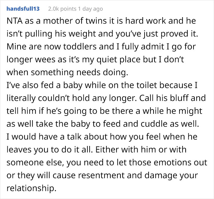 Wife Turns WiFi Off After Noticing Husband Goes To The Toilet Whenever It's His Time To Take Care Of Kids Wife Turns WiFi Off After Noticing Husband Goes To The Toilet Whenever It's His Time To Take Care Of Kids