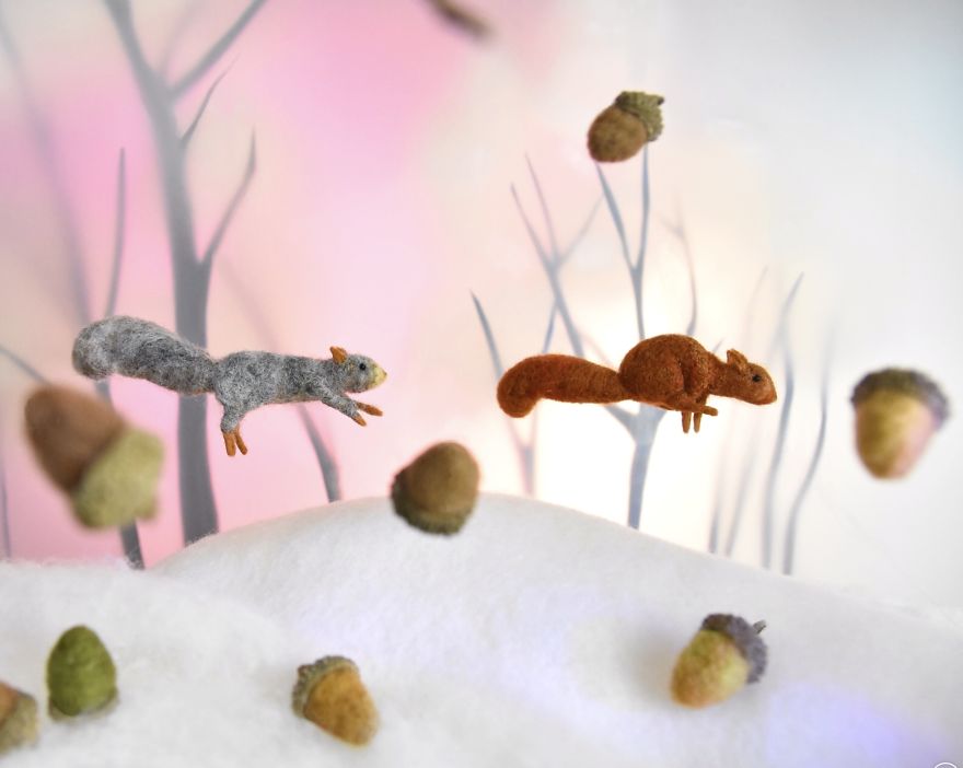 My Teenage Daughter Built Me A Custom Wooden Theatre Box So I Could Build Dreamy 3D Art Work Scenes From My Needle Felted Creations