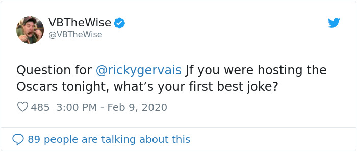 Someone Asks Ricky Gervais For His Opinion On The Oscars, The Comedian Doesn't Hold Back And Roasts Celebs Once Again Someone Asks Ricky Gervais For His Opinion On The Oscars, The Comedian Doesn't Hold Back And Roasts Celebs Once Again