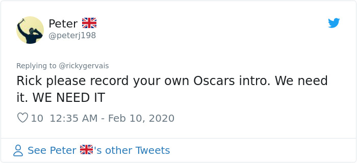 Someone Asks Ricky Gervais For His Opinion On The Oscars, The Comedian Doesn't Hold Back And Roasts Celebs Once Again
