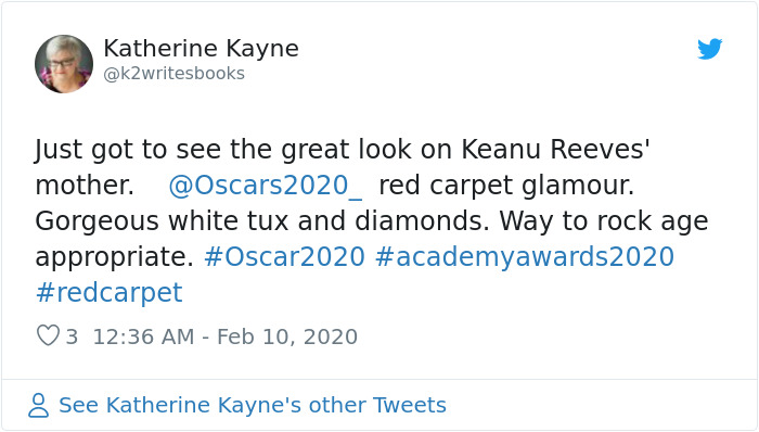 Keanu Reeves Steals The Red Carpet Show At The Oscars By Bringing His Mother As His Date