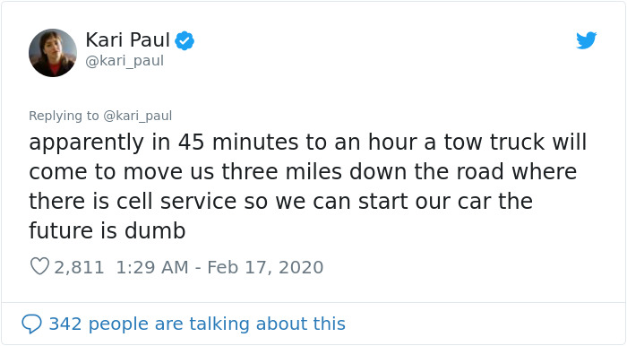 Woman Gets Stuck In Rural California After Losing Cell Service While Driving An App-Powered Rental Car And The Company Tells Her To Sleep In The Car Woman Gets Stuck In Rural California After Losing Cell Service While Driving An App-Powered Rental Car And The Company Tells Her To Sleep In The Car