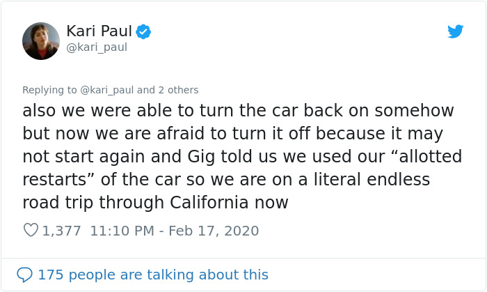 Woman Gets Stuck In Rural California After Losing Cell Service While Driving An App-Powered Rental Car And The Company Tells Her To Sleep In The Car Woman Gets Stuck In Rural California After Losing Cell Service While Driving An App-Powered Rental Car And The Company Tells Her To Sleep In The Car