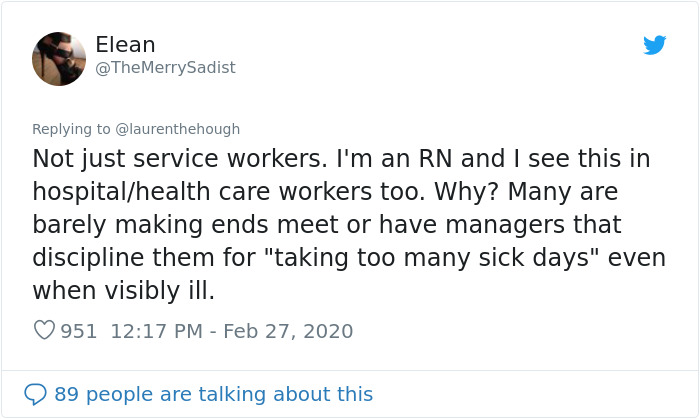 People Are Pointing Out That The Lack Of Sick Days For US Employees Could Make The Spread Of Coronavirus Accelerate People Are Pointing Out That The Lack Of Sick Days For US Employees Could Make The Spread Of Coronavirus Accelerate