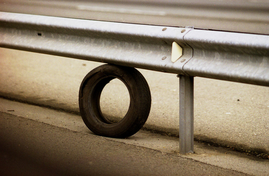 Tire And Guardrail, North Carolina