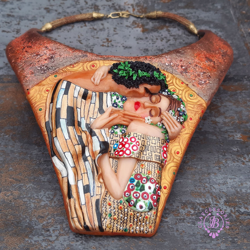 My Polymer Clay Art Necklaces Inspired By Gustav Klimt's Paintings