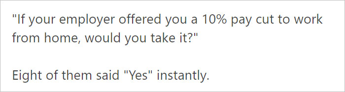 Woman Asks People If They Would Agree To 10% Pay Cut If They Could Work From Home, Here's How They Responded Woman Asks People If They Would Agree To 10% Pay Cut If They Could Work From Home, Here's How They Responded