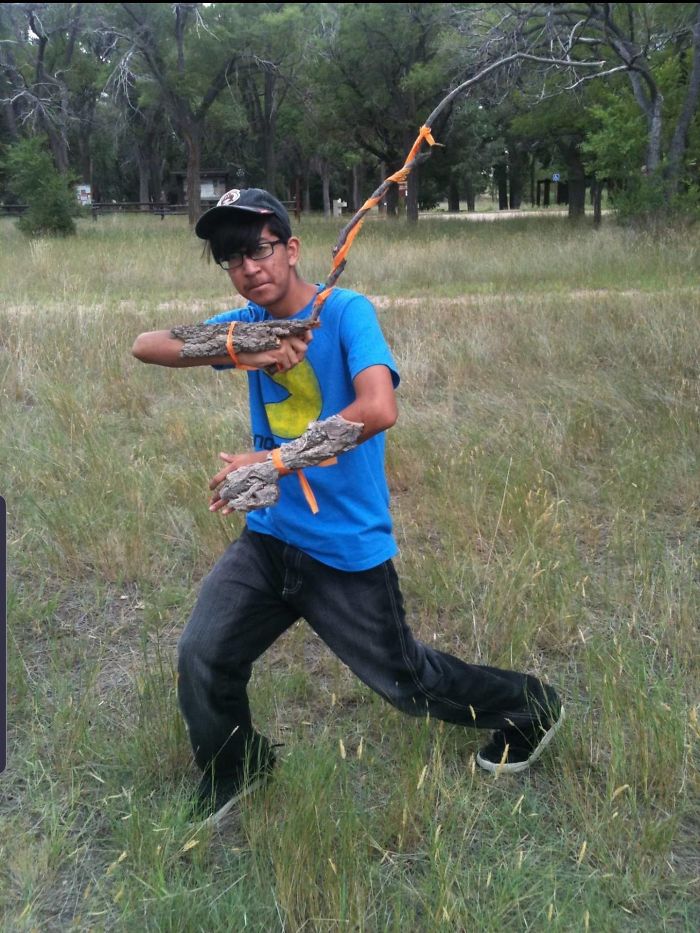 I Made "Wooden Armor" For My Arms On A Camping Trip Once, And It Fit Me Better Than My Actual Clothes Did