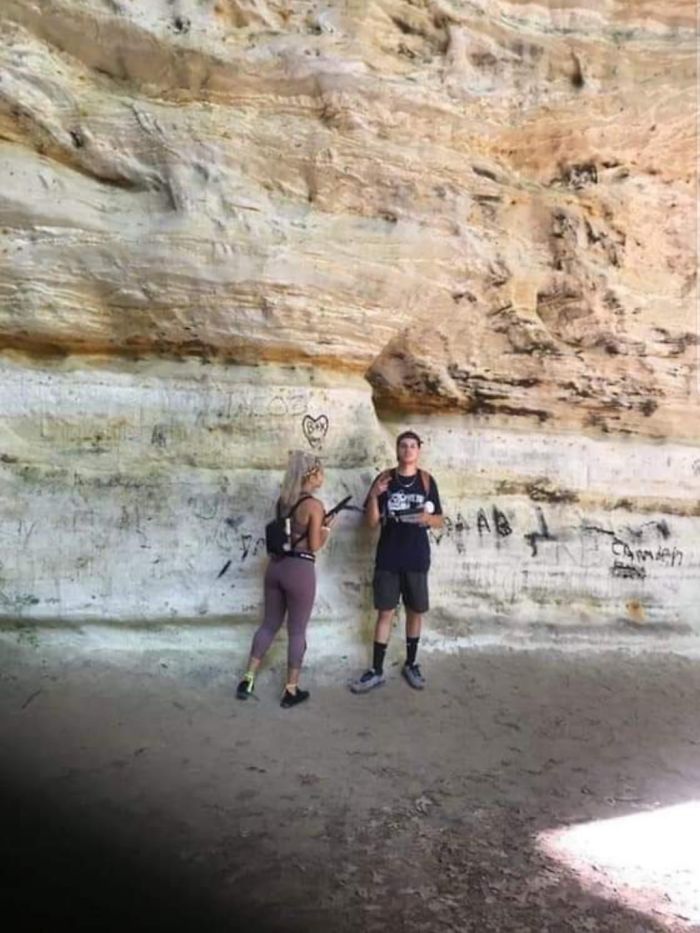 These Two Jerks Vandalizing A 425 Million Year Old Natural Structure At Starved Rock State Park