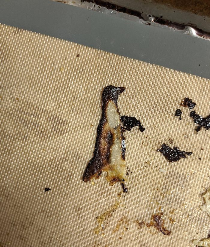 This Burnt Cheese Looks Like A Penguin