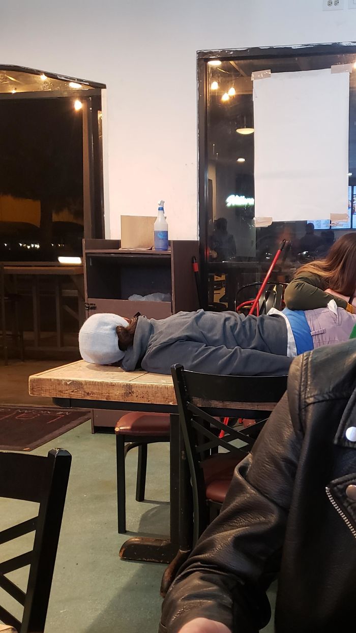 Just Casually Taking A Nap Across A Restaurant Table After A Drunken Night In Hillcrest