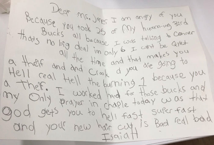 Mom Gets Called Into Parent-Teacher Conference After Her Son Writes An Angry Letter To Teacher For Disciplining Him