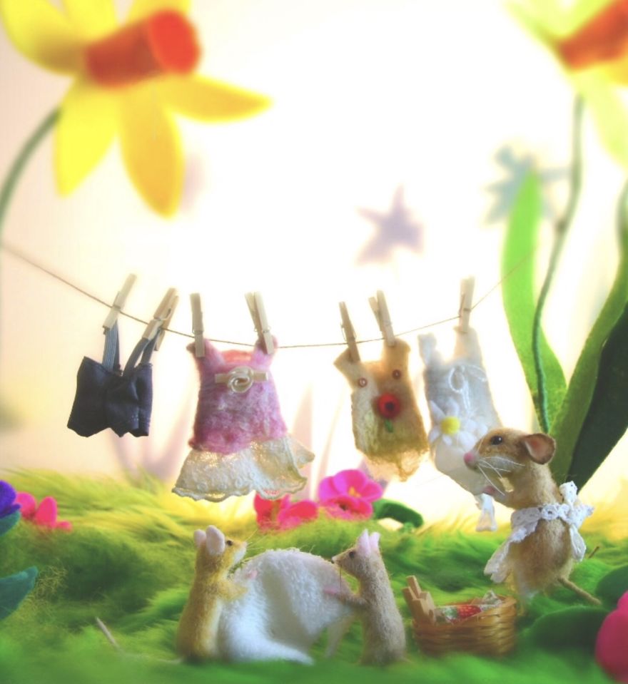 My Teenage Daughter Built Me A Custom Wooden Theatre Box So I Could Build Dreamy 3D Art Work Scenes From My Needle Felted Creations