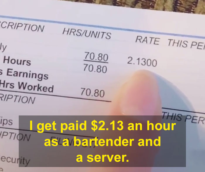 Mom Shares A TikTok Of Her $9.28 Paycheck After Working For 70 Hours As A Waitress Mom Shares A TikTok Of Her $9.28 Paycheck After Working For 70 Hours As A Waitress
