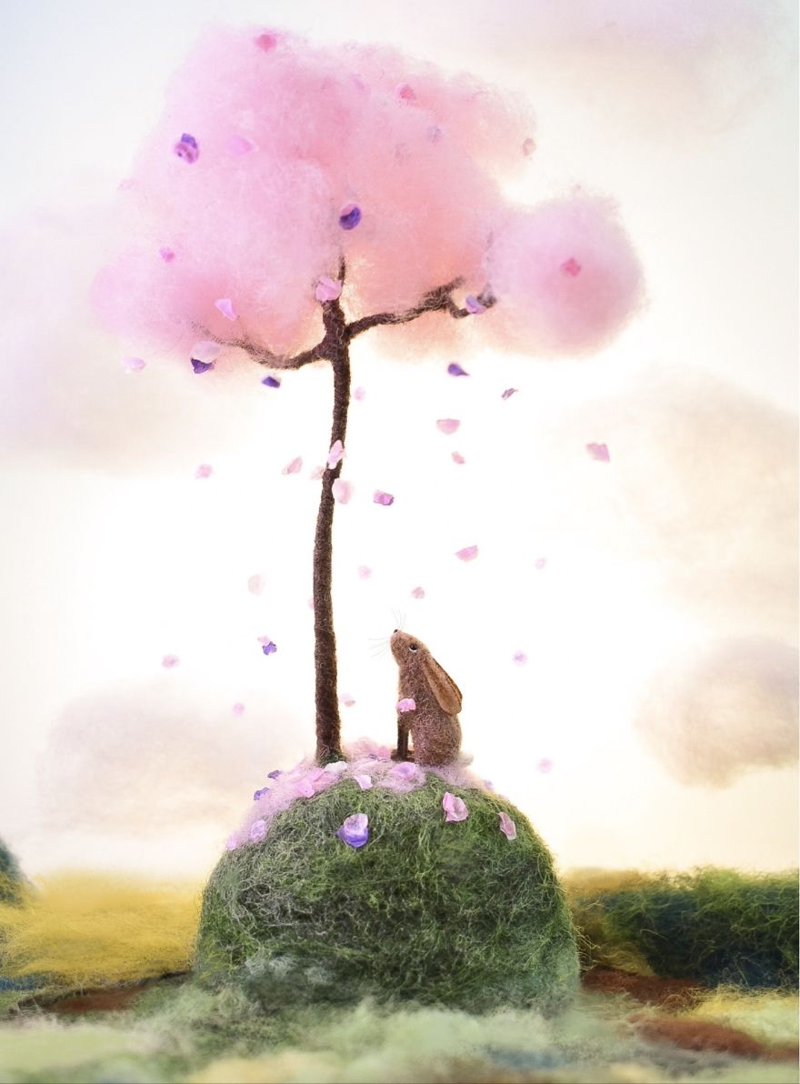 My Teenage Daughter Built Me A Custom Wooden Theatre Box So I Could Build Dreamy 3D Art Work Scenes From My Needle Felted Creations