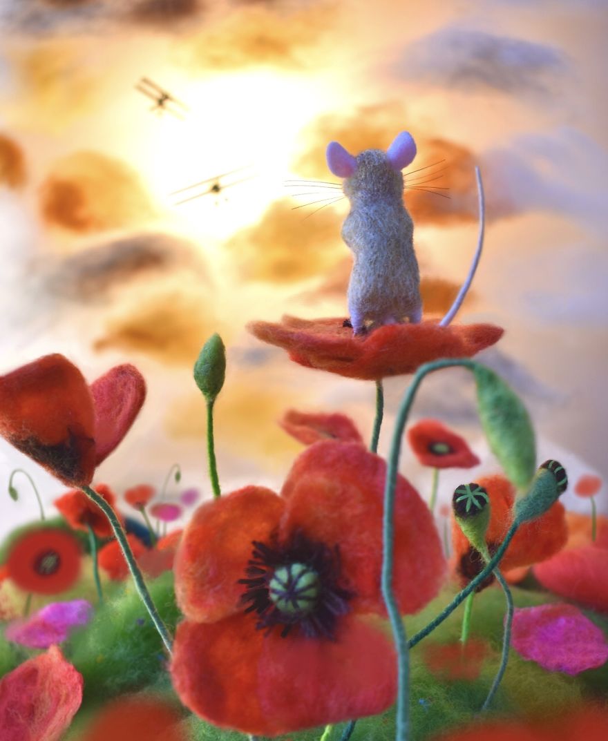 My Teenage Daughter Built Me A Custom Wooden Theatre Box So I Could Build Dreamy 3D Art Work Scenes From My Needle Felted Creations