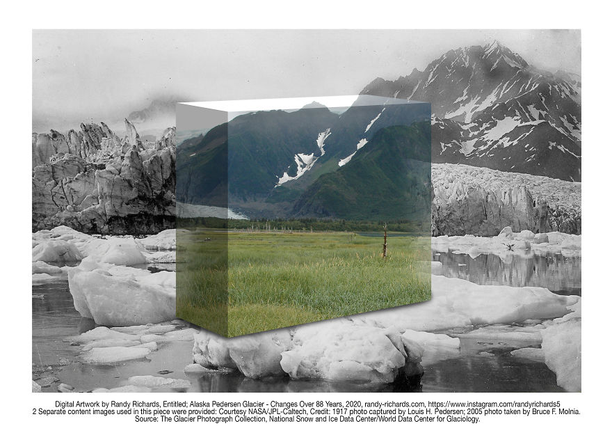 Alaskan Pedersen Glacier - Changes Over 88 Years: Then & Now