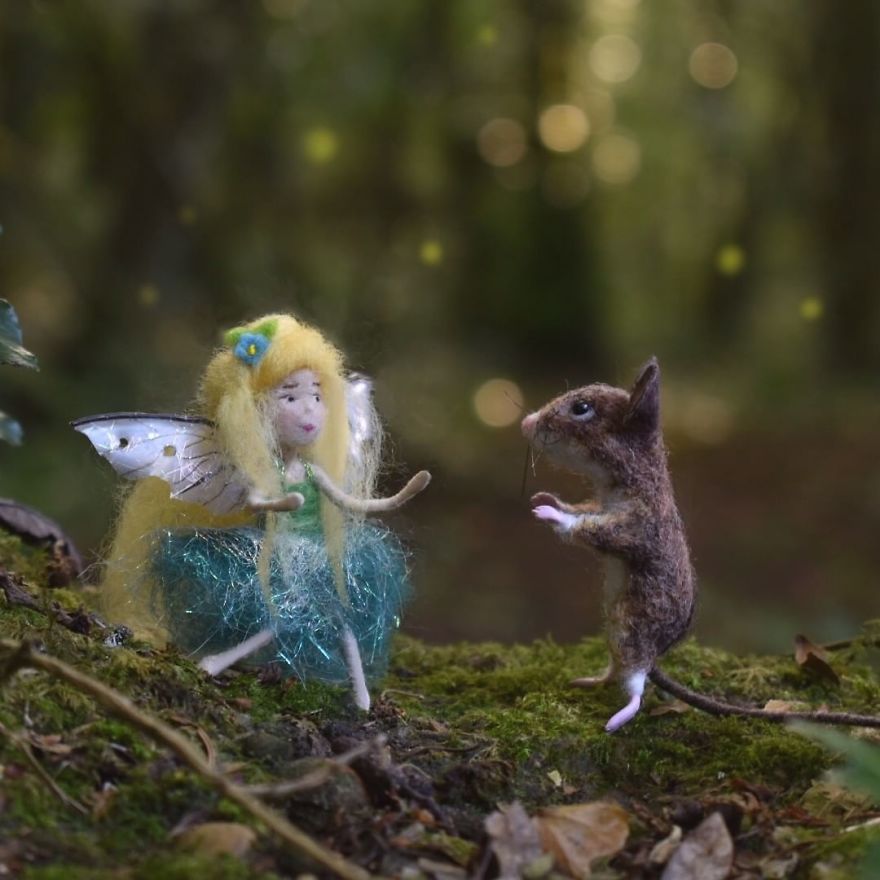 My Teenage Daughter Built Me A Custom Wooden Theatre Box So I Could Build Dreamy 3D Art Work Scenes From My Needle Felted Creations