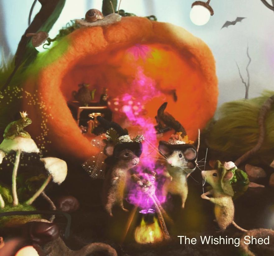 My Teenage Daughter Built Me A Custom Wooden Theatre Box So I Could Build Dreamy 3D Art Work Scenes From My Needle Felted Creations